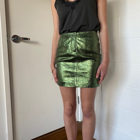 Bec & Bridge metallic leather green mini skirt size 6 - Picture 4 of 7